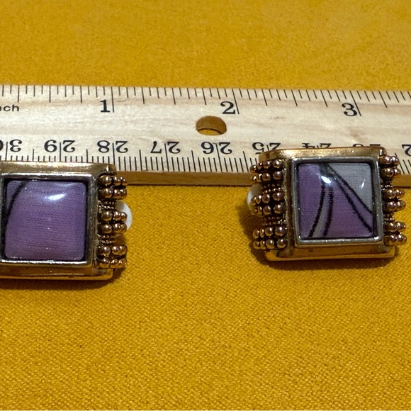 Vintage Goldtone Purple Glass Square Earrings